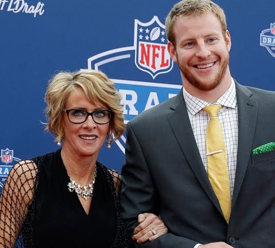 Image of NFA player, Carson Wentz and his mother