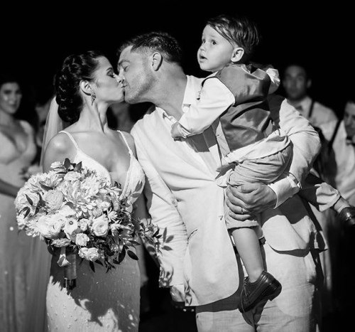 Beautiful Lilianet Solares in wedding dress with her son and husband